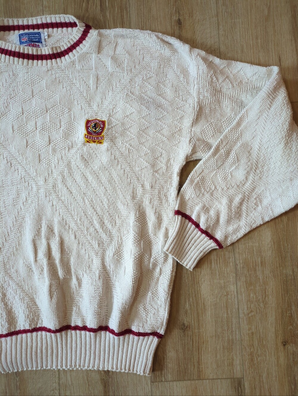 Vintage Washinton Redskins Sweater Mens L Ivory Nutmeg Mills Cotton Knit NFL 80s